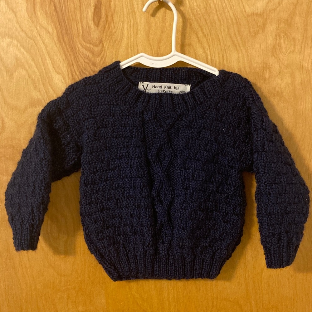 Hand Knit Navy Cable Sweater - Child’s